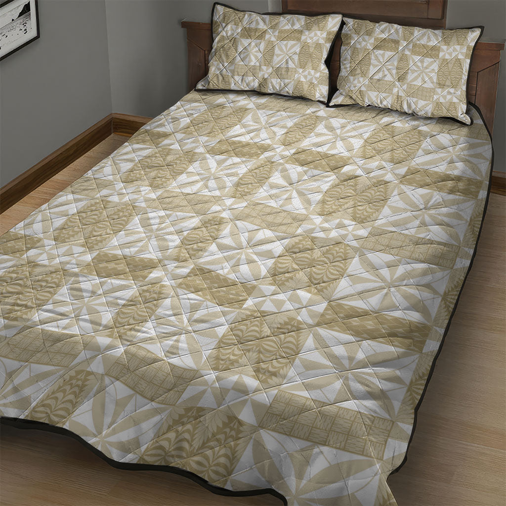 Beige Ngatu Pattern Malo e Lelei Tonga Quilt Bed Set LT14 - Polynesian Pride