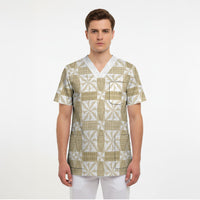Beige Ngatu Pattern Malo e Lelei Tonga Scrub Top LT14 - Polynesian Pride