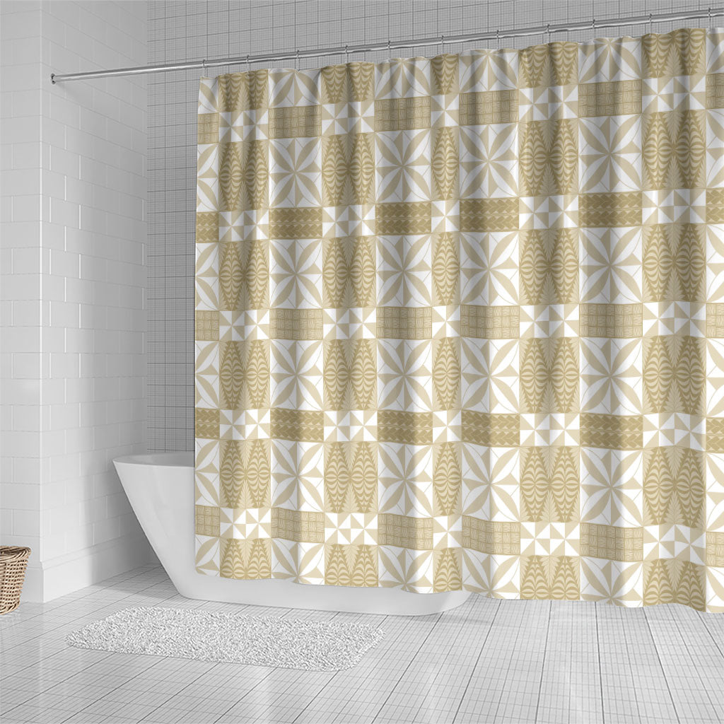 Beige Ngatu Pattern Malo e Lelei Tonga Shower Curtain LT14 - Polynesian Pride