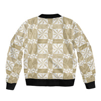 Beige Ngatu Pattern Malo e Lelei Tonga Sleeve Zip Bomber Jacket