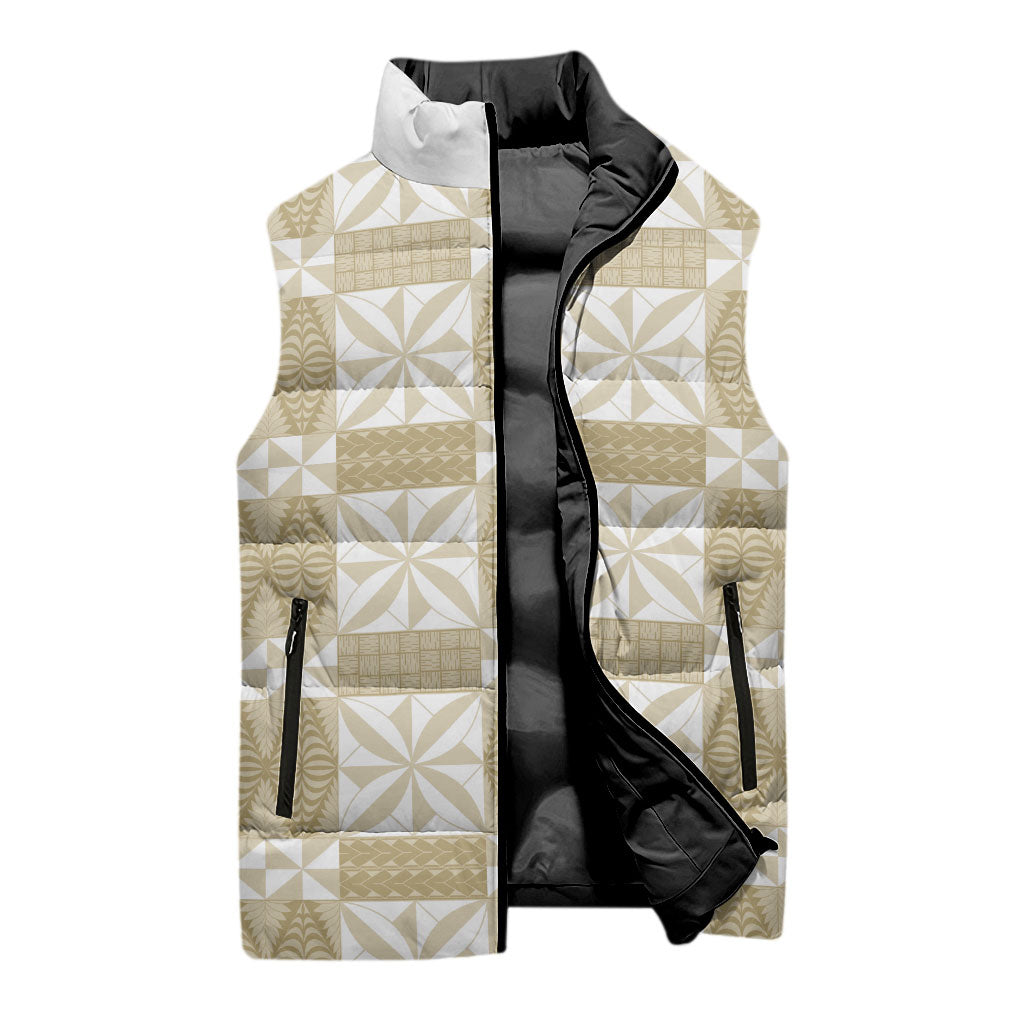 Beige Ngatu Pattern Malo e Lelei Tonga Sleeveless Puffer Jacket LT14 - Polynesian Pride