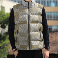 Beige Ngatu Pattern Malo e Lelei Tonga Sleeveless Puffer Jacket LT14 - Polynesian Pride