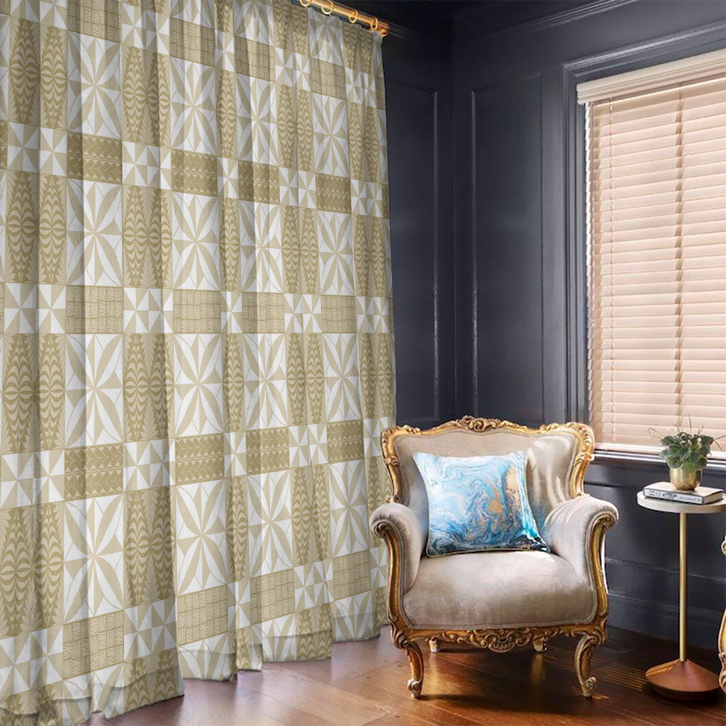 Beige Ngatu Pattern Malo e Lelei Tonga Window Curtain LT14 - Polynesian Pride