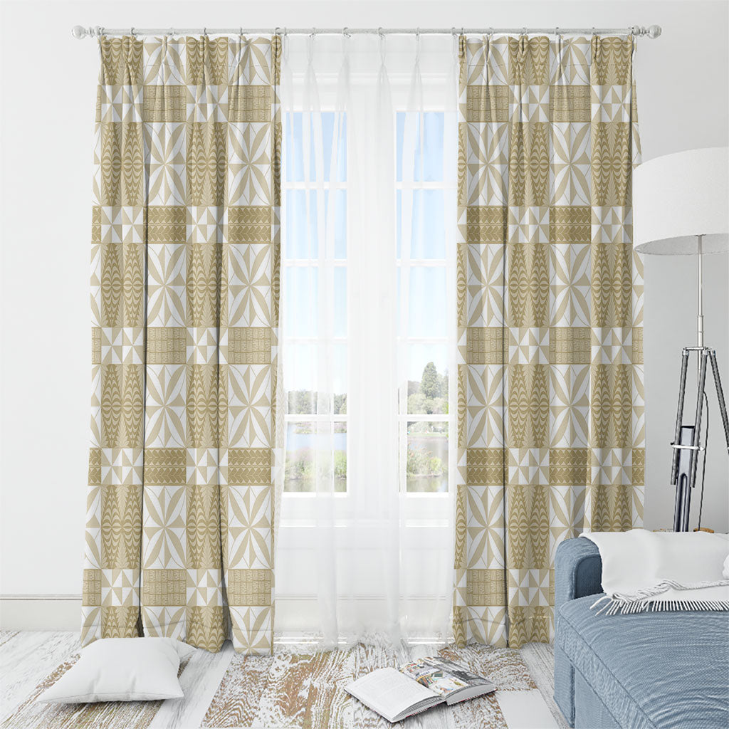 Beige Ngatu Pattern Malo e Lelei Tonga Window Curtain LT14 - Polynesian Pride