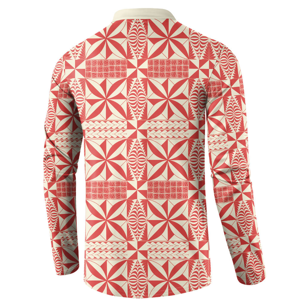 Red Ngatu Pattern Malo e Lelei Tonga Button Sweatshirt LT14 - Polynesian Pride