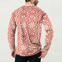 Red Ngatu Pattern Malo e Lelei Tonga Button Sweatshirt LT14 - Polynesian Pride