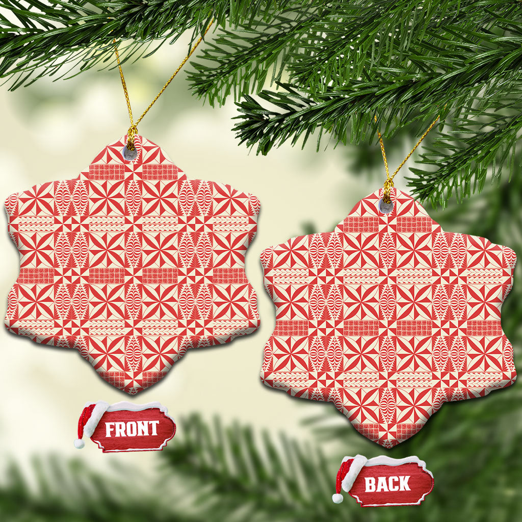 Red Ngatu Pattern Malo e Lelei Tonga Ceramic Ornament LT14 Snow Flake Red - Polynesian Pride