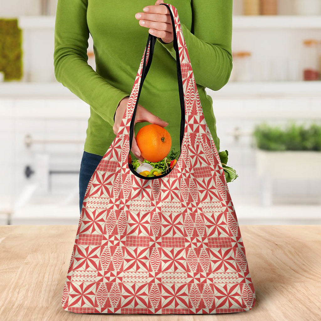 Red Ngatu Pattern Malo e Lelei Tonga Grocery Bag LT14 - Polynesian Pride