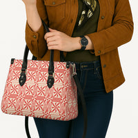 Red Ngatu Pattern Malo e Lelei Tonga Leather Bag