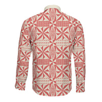 Red Ngatu Pattern Malo e Lelei Tonga Long Sleeve Button Shirt LT14 - Polynesian Pride