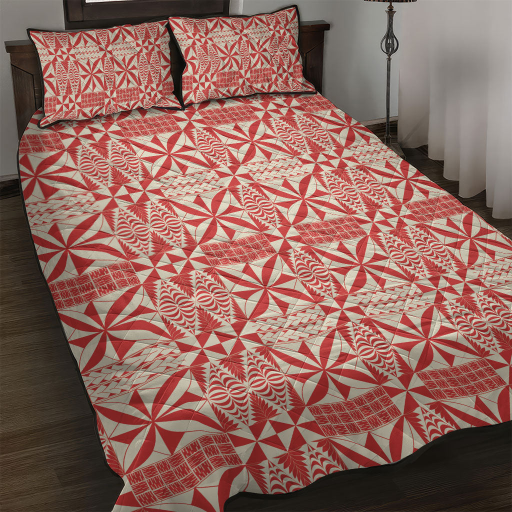 Red Ngatu Pattern Malo e Lelei Tonga Quilt Bed Set LT14 Red - Polynesian Pride