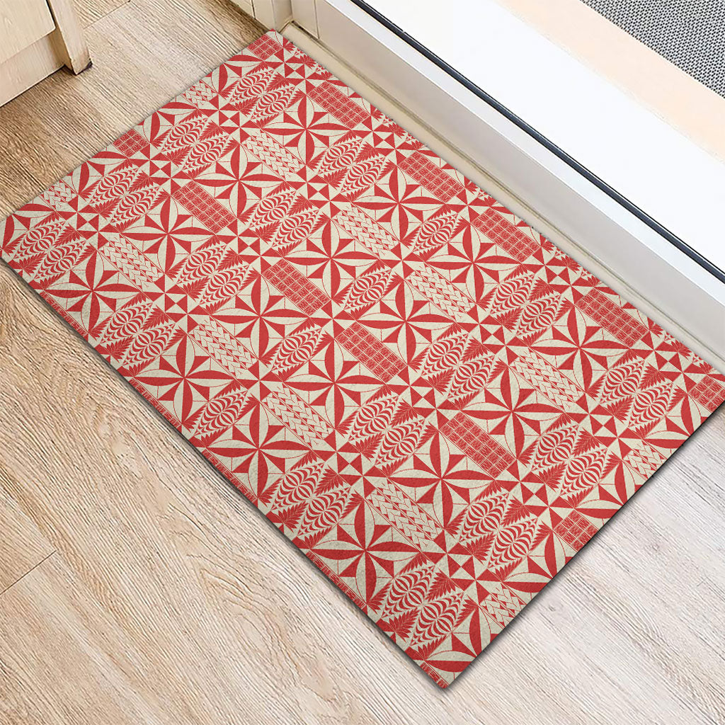 Red Ngatu Pattern Malo e Lelei Tonga Rubber Doormat LT14 - Polynesian Pride