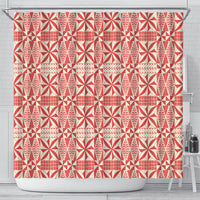 Red Ngatu Pattern Malo e Lelei Tonga Shower Curtain LT14 - Polynesian Pride
