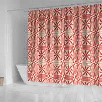 Red Ngatu Pattern Malo e Lelei Tonga Shower Curtain LT14 - Polynesian Pride