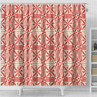 Red Ngatu Pattern Malo e Lelei Tonga Shower Curtain LT14 - Polynesian Pride