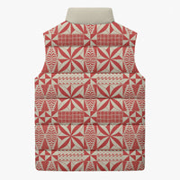 Red Ngatu Pattern Malo e Lelei Tonga Sleeveless Puffer Jacket LT14 - Polynesian Pride
