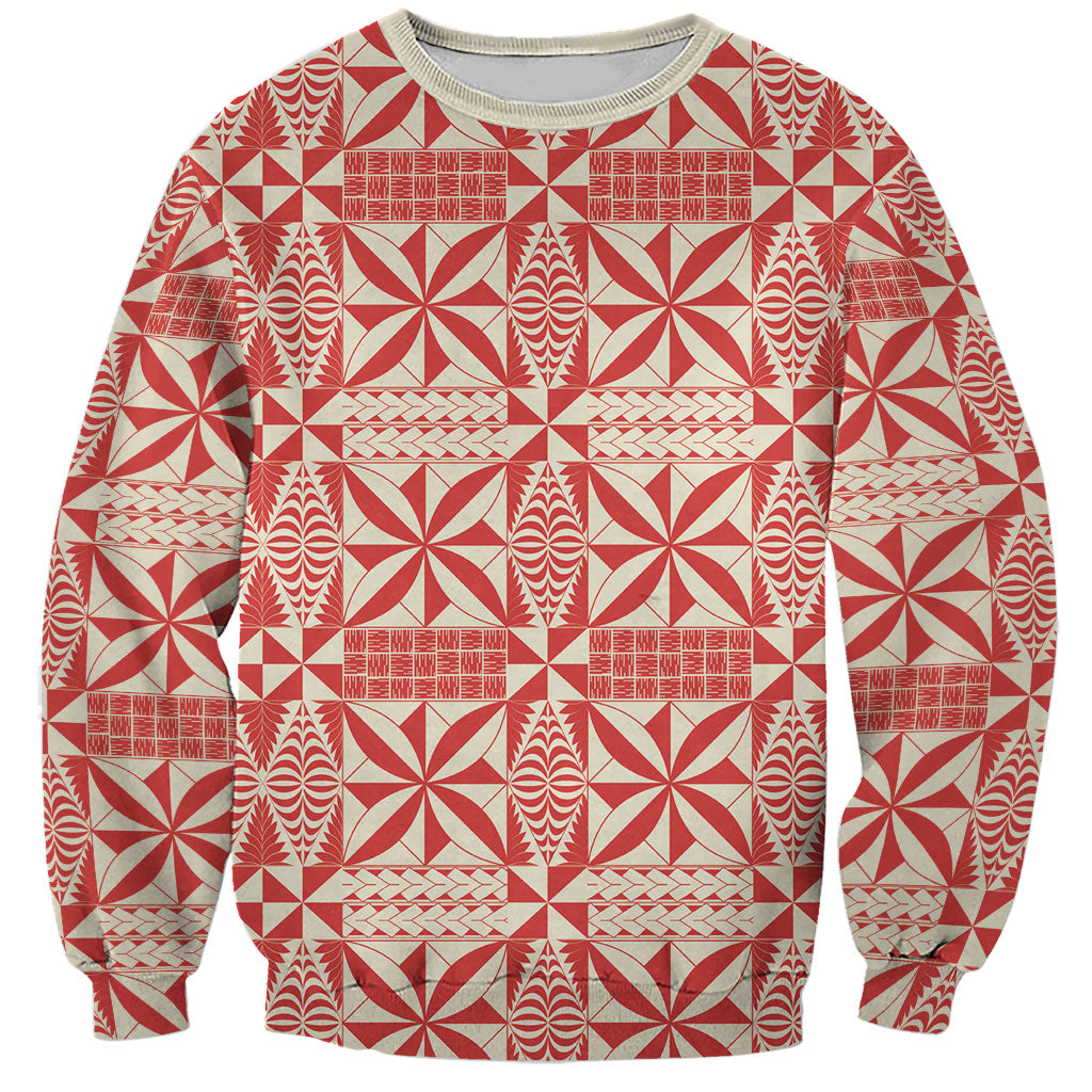 Red Ngatu Pattern Malo e Lelei Tonga Sweatshirt LT14 Unisex Red - Polynesian Pride