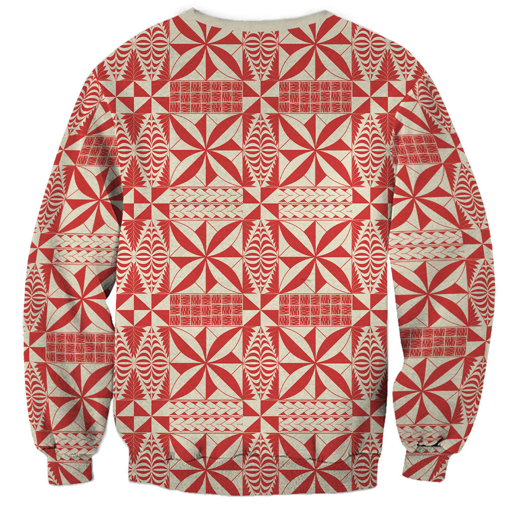 Red Ngatu Pattern Malo e Lelei Tonga Sweatshirt LT14 - Polynesian Pride