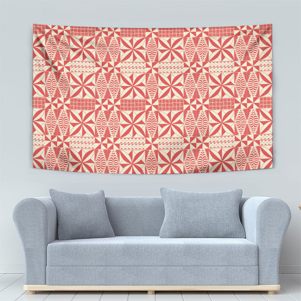 Red Ngatu Pattern Malo e Lelei Tonga Tapestry LT14 - Polynesian Pride