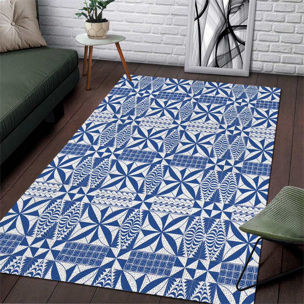 Blue Ngatu Pattern Malo e Lelei Tonga Area Rug LT14 Blue - Polynesian Pride
