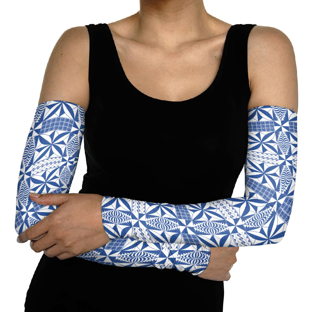 Blue Ngatu Pattern Malo e Lelei Tonga Arm Sleeves LT14 - Polynesian Pride