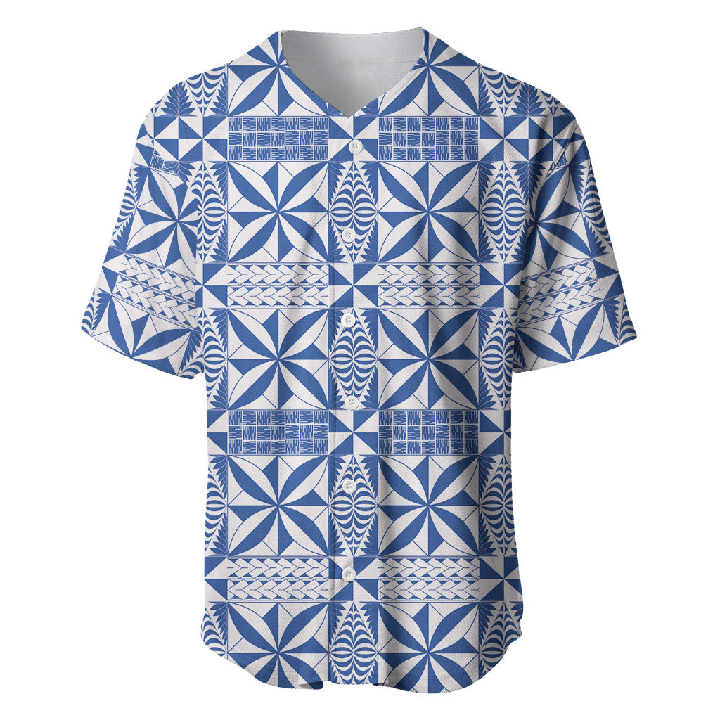 Blue Ngatu Pattern Malo e Lelei Tonga Baseball Jersey LT14 Blue - Polynesian Pride