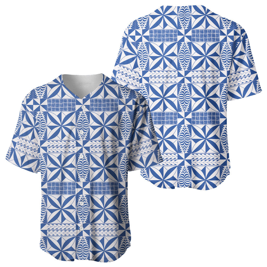 Blue Ngatu Pattern Malo e Lelei Tonga Baseball Jersey LT14 - Polynesian Pride
