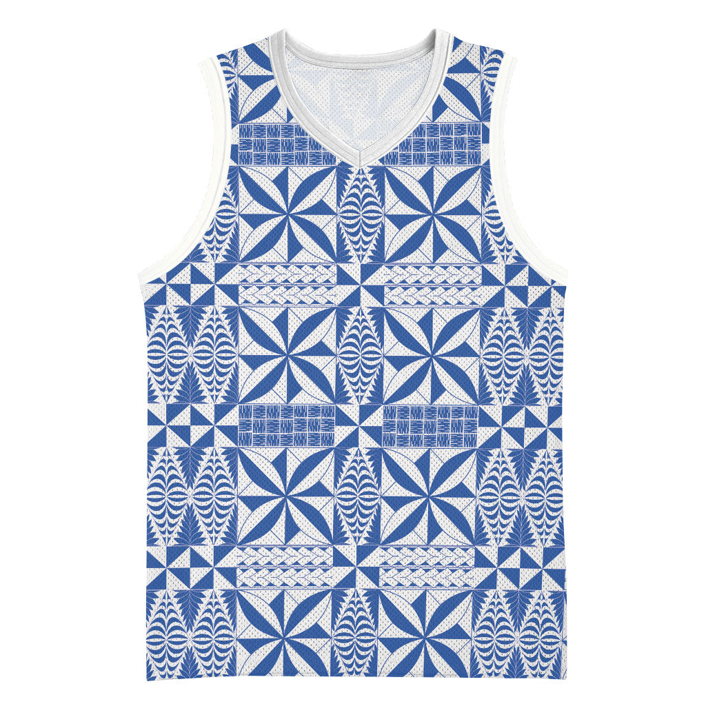 Blue Ngatu Pattern Malo e Lelei Tonga Basketball Jersey LT14 Unisex Blue - Polynesian Pride