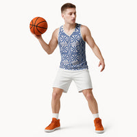 Blue Ngatu Pattern Malo e Lelei Tonga Basketball Jersey LT14 - Polynesian Pride