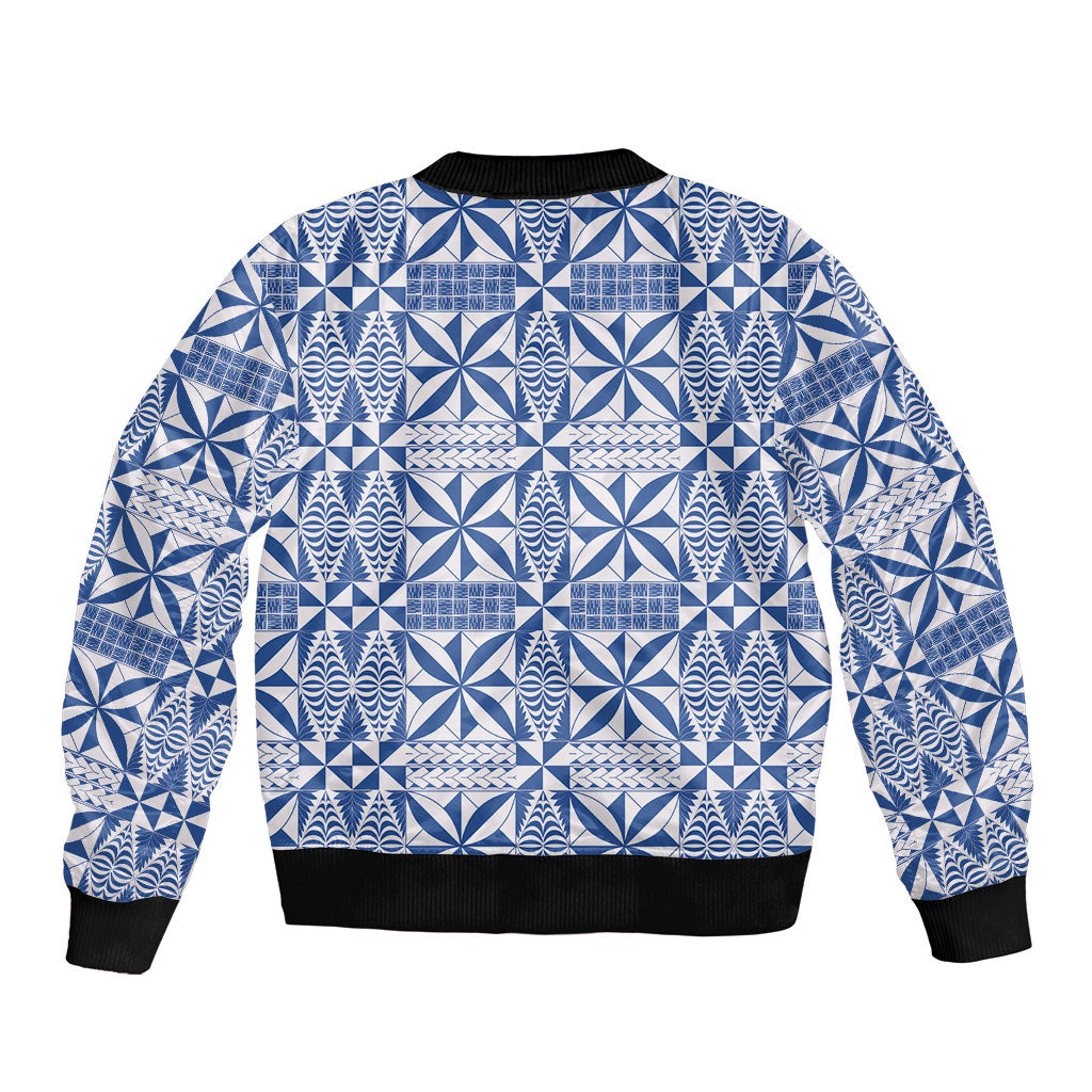 Blue Ngatu Pattern Malo e Lelei Tonga Bomber Jacket LT14 - Polynesian Pride