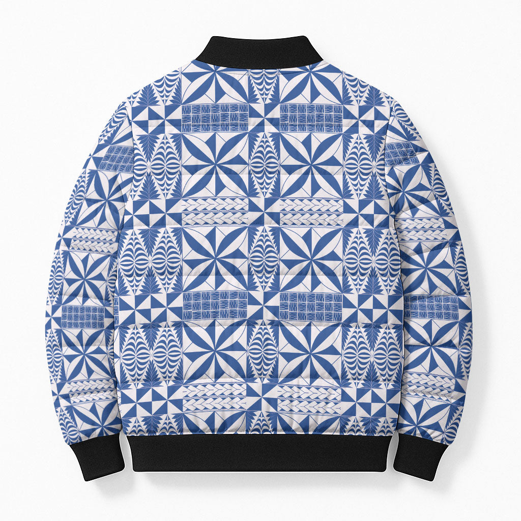 Blue Ngatu Pattern Malo e Lelei Tonga Bomber Puffer Jacket LT14 - Polynesian Pride