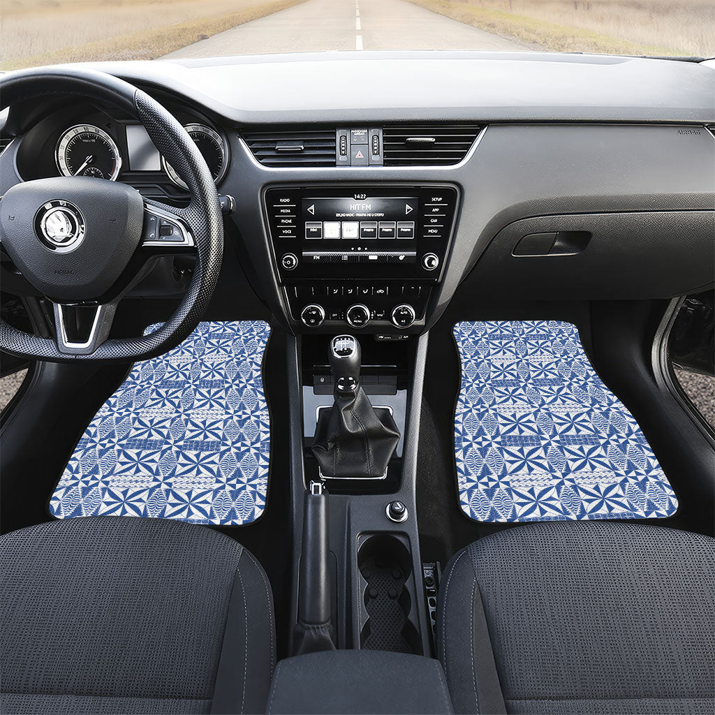 Blue Ngatu Pattern Malo e Lelei Tonga Car Mats LT14 Set 2pcs - Front Blue - Polynesian Pride
