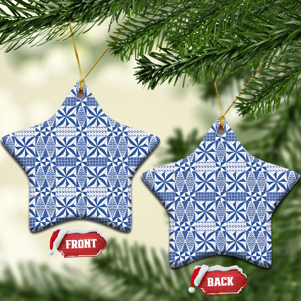 Blue Ngatu Pattern Malo e Lelei Tonga Ceramic Ornament LT14 Star Blue - Polynesian Pride