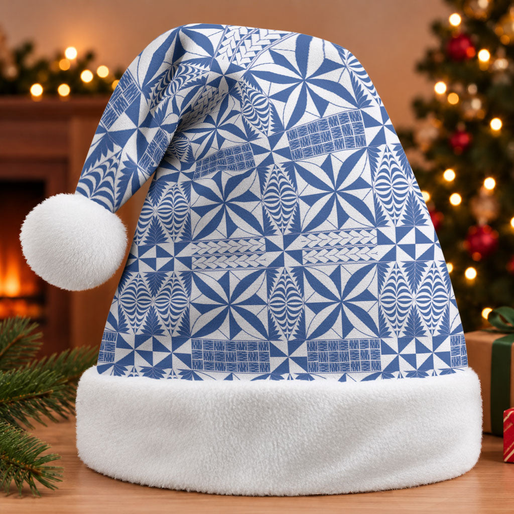 Blue Ngatu Pattern Malo e Lelei Tonga Christmas Santa Hat LT14 Without Fur Blue - Polynesian Pride