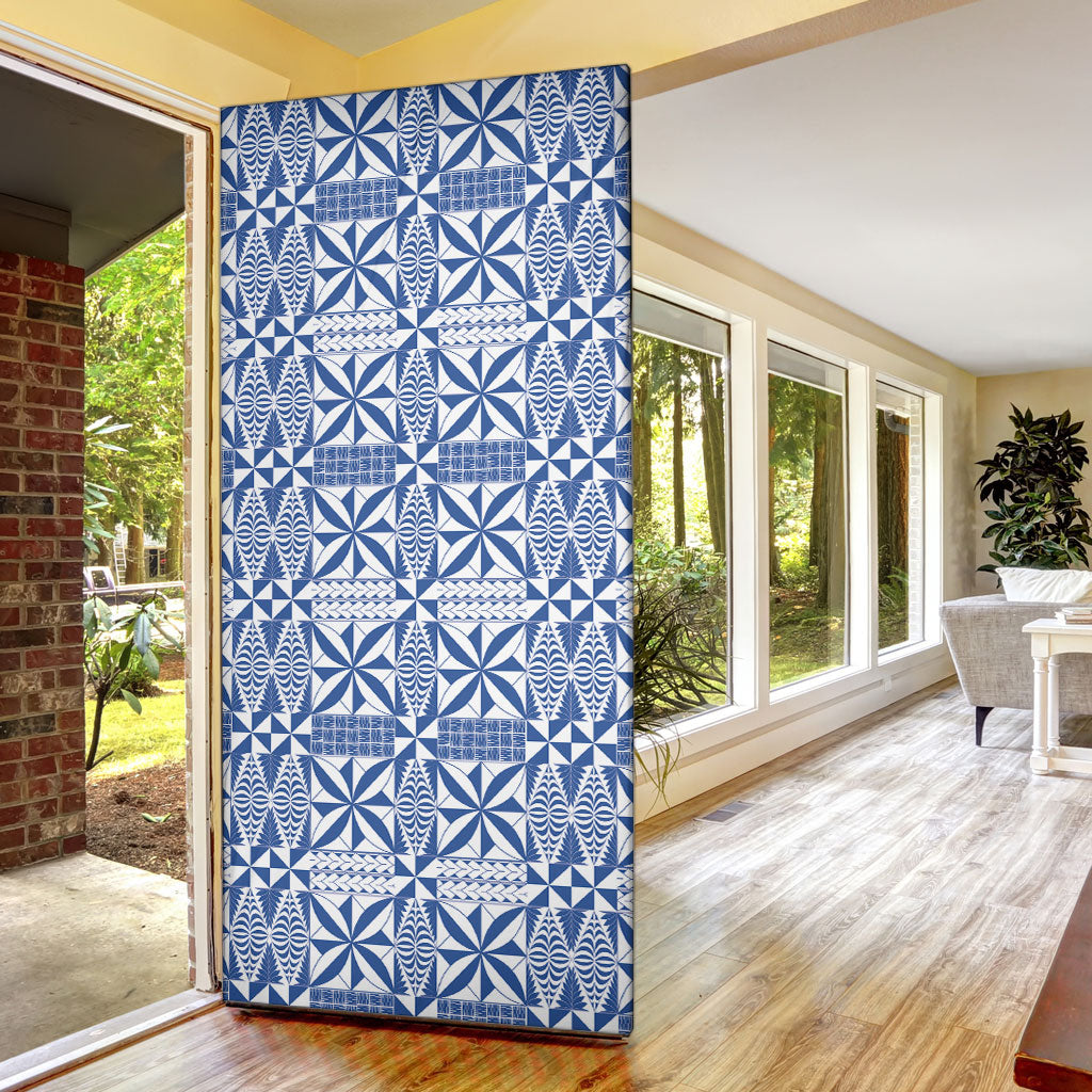 Blue Ngatu Pattern Malo e Lelei Tonga Door Cover LT14 - Polynesian Pride