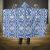 Blue Ngatu Pattern Malo e Lelei Tonga Hooded Blanket LT14 - Polynesian Pride