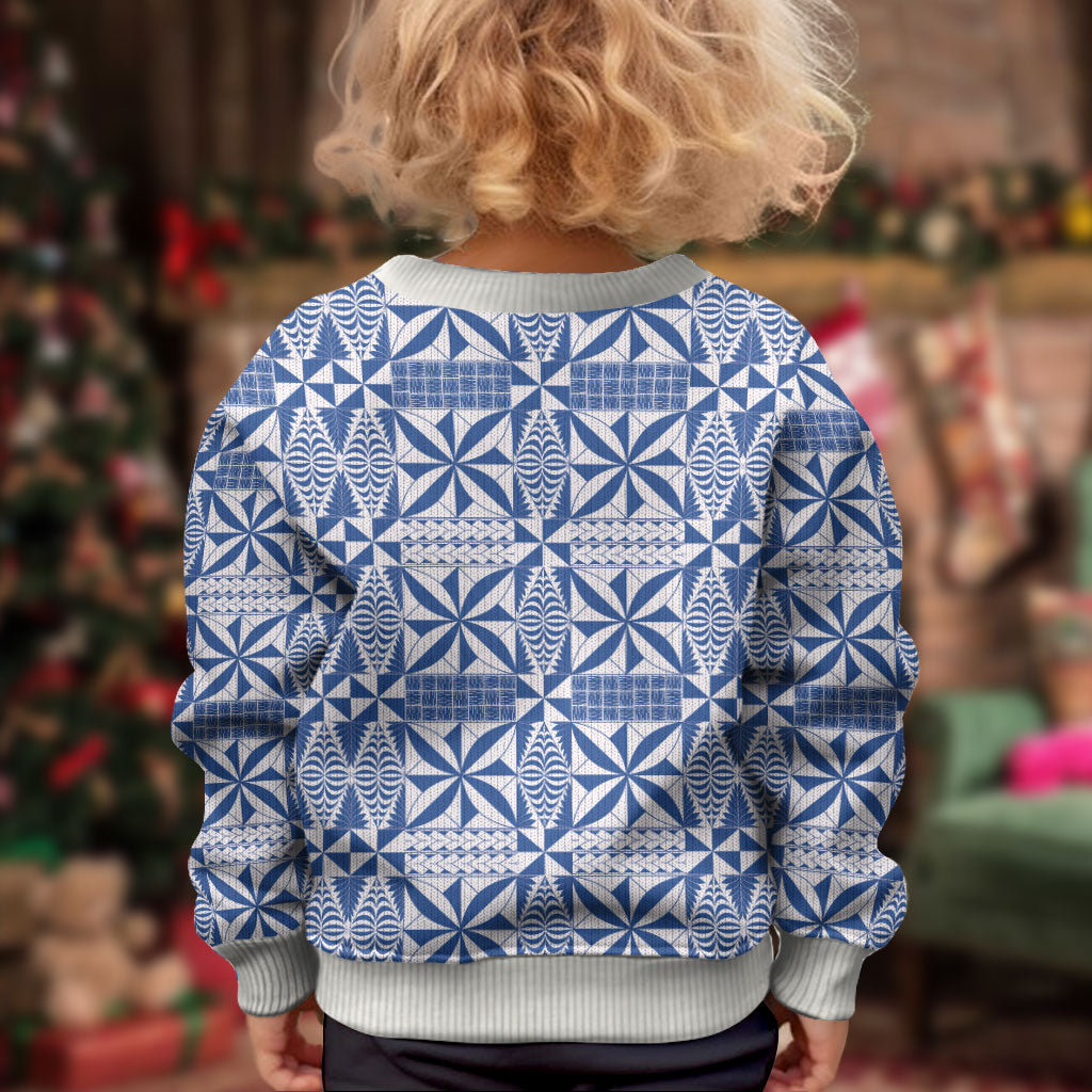Blue Ngatu Pattern Malo e Lelei Tonga Kid Ugly Christmas Sweater LT14 - Polynesian Pride