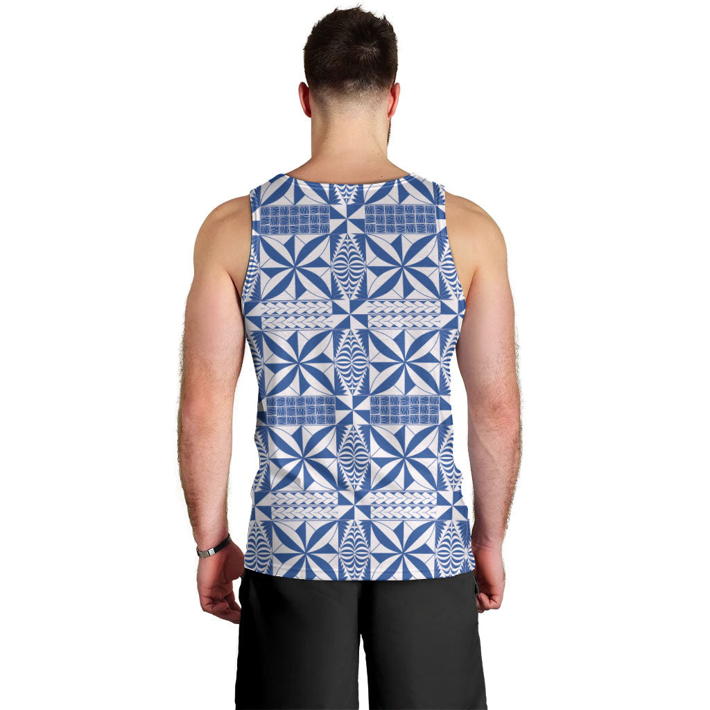 Blue Ngatu Pattern Malo e Lelei Tonga Men Tank Top LT14 - Polynesian Pride