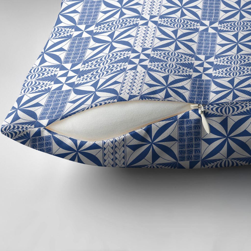 Blue Ngatu Pattern Malo e Lelei Tonga Pillow Cover LT14 - Polynesian Pride