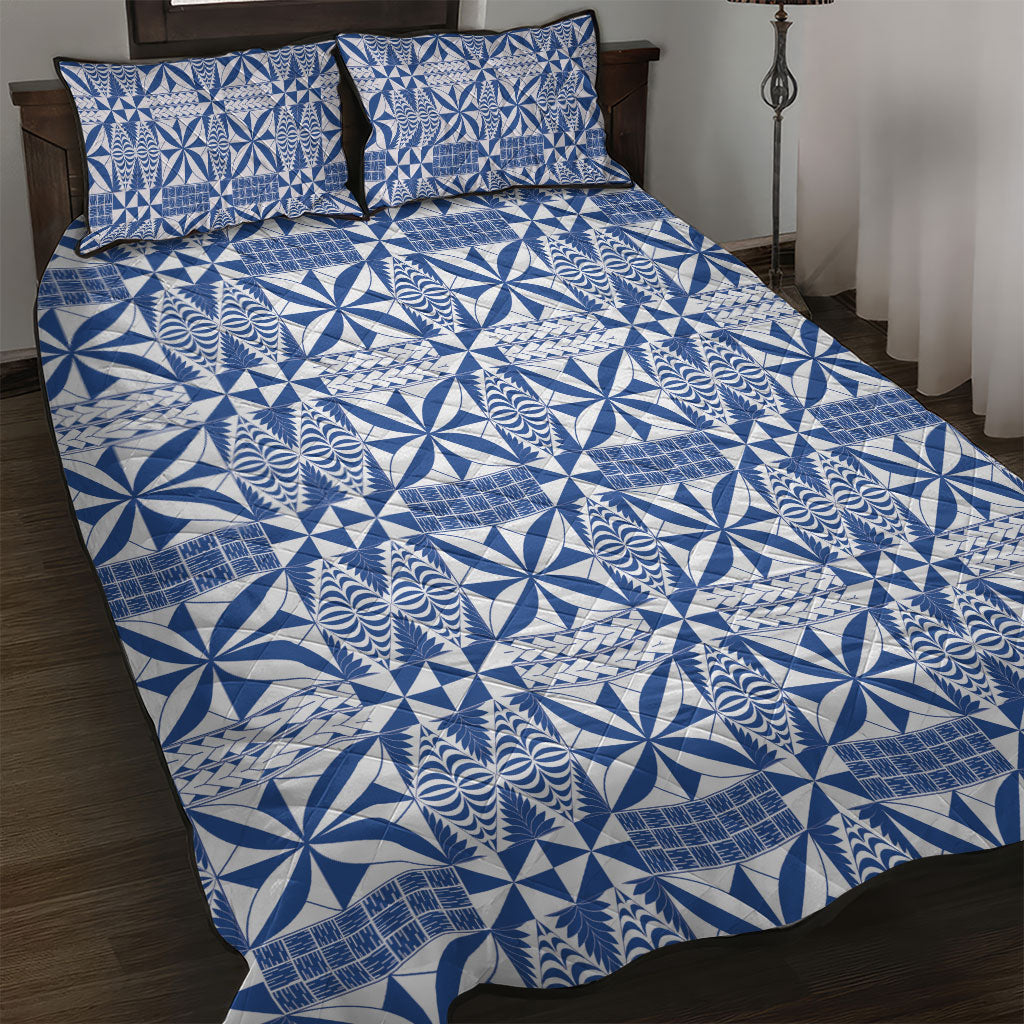 Blue Ngatu Pattern Malo e Lelei Tonga Quilt Bed Set LT14 Blue - Polynesian Pride