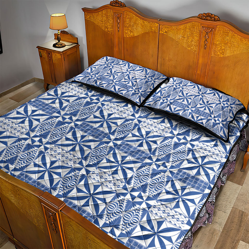 Blue Ngatu Pattern Malo e Lelei Tonga Quilt Bed Set LT14 - Polynesian Pride
