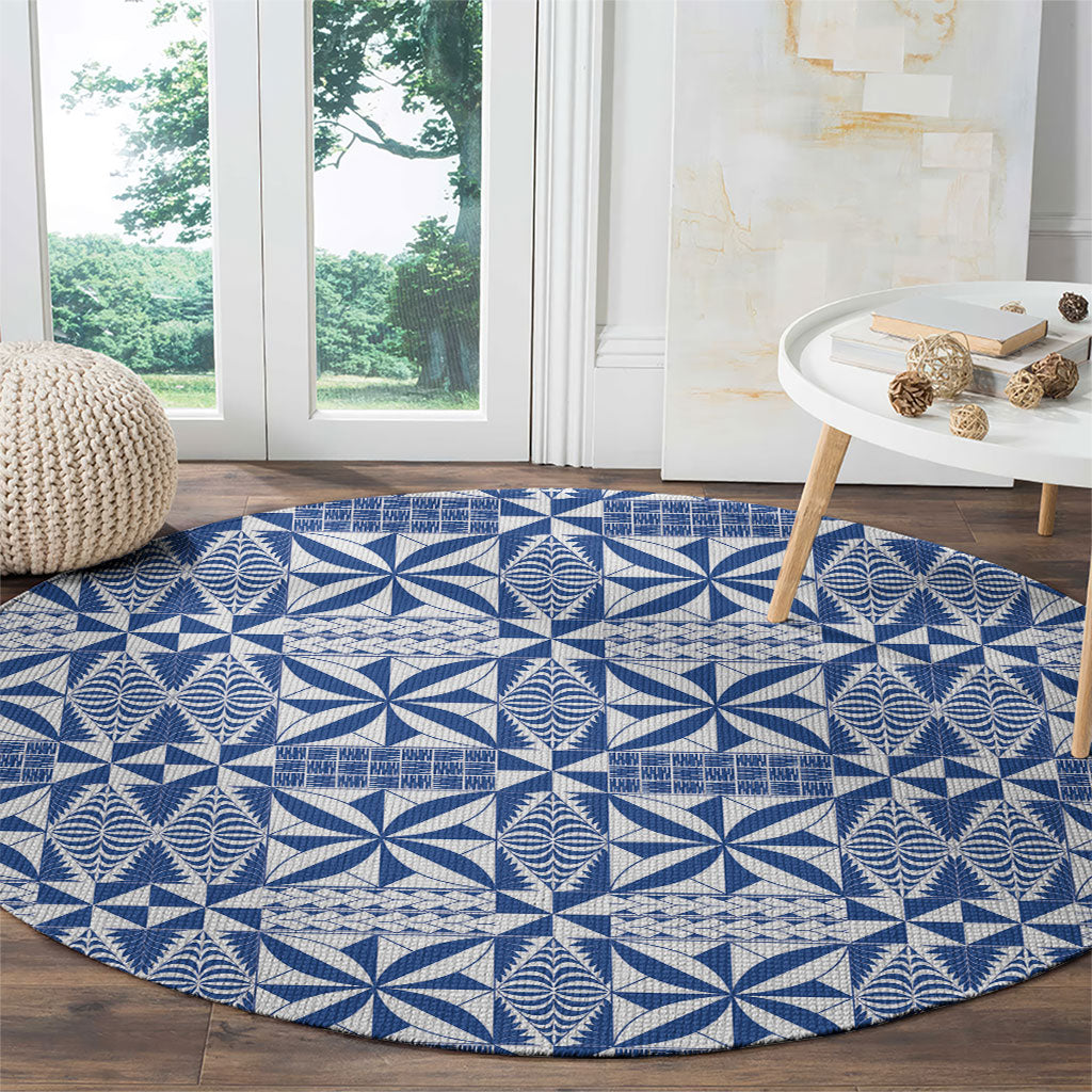 Blue Ngatu Pattern Malo e Lelei Tonga Round Carpet LT14 - Polynesian Pride