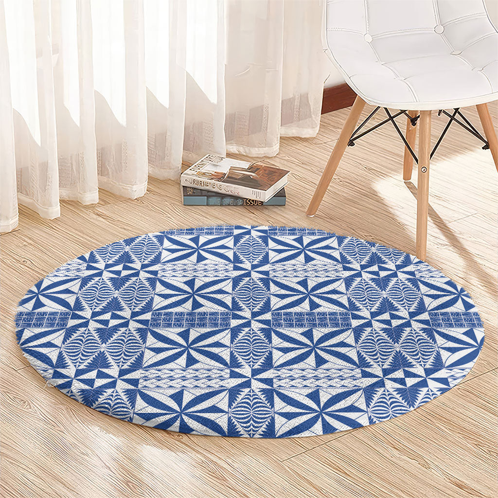 Blue Ngatu Pattern Malo e Lelei Tonga Round Carpet LT14 - Polynesian Pride