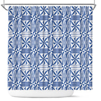Blue Ngatu Pattern Malo e Lelei Tonga Shower Curtain LT14 Blue - Polynesian Pride