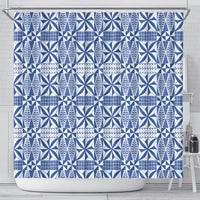 Blue Ngatu Pattern Malo e Lelei Tonga Shower Curtain LT14 - Polynesian Pride