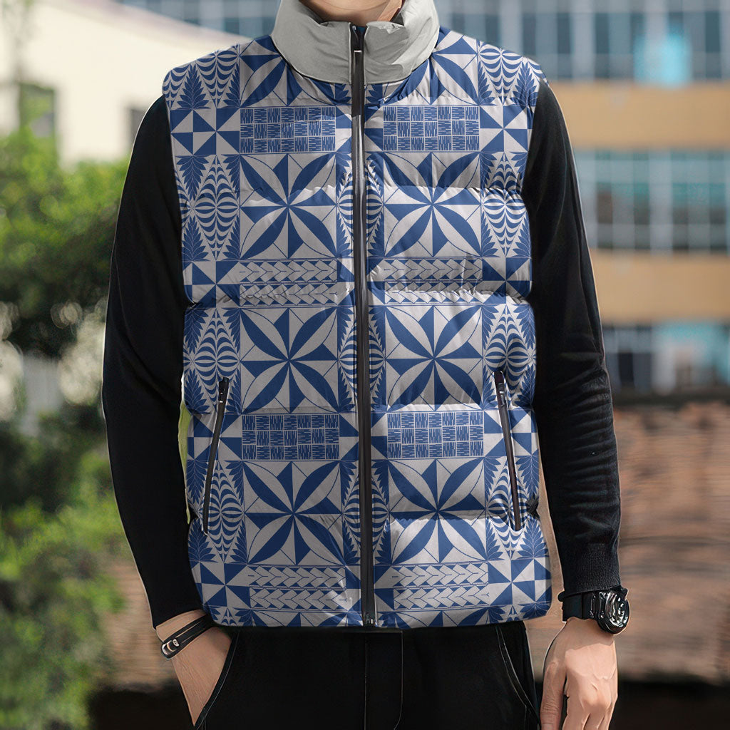 Blue Ngatu Pattern Malo e Lelei Tonga Sleeveless Puffer Jacket LT14 - Polynesian Pride