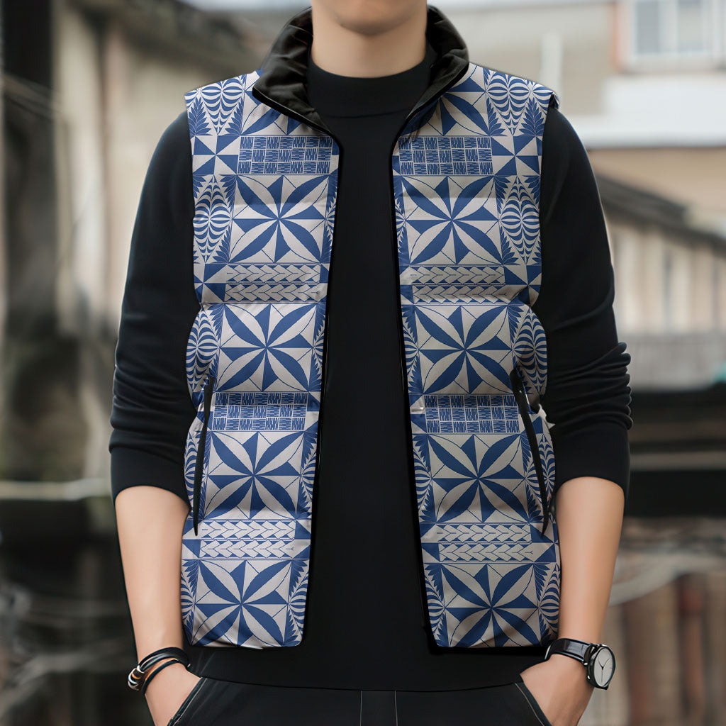 Blue Ngatu Pattern Malo e Lelei Tonga Sleeveless Puffer Jacket LT14 - Polynesian Pride