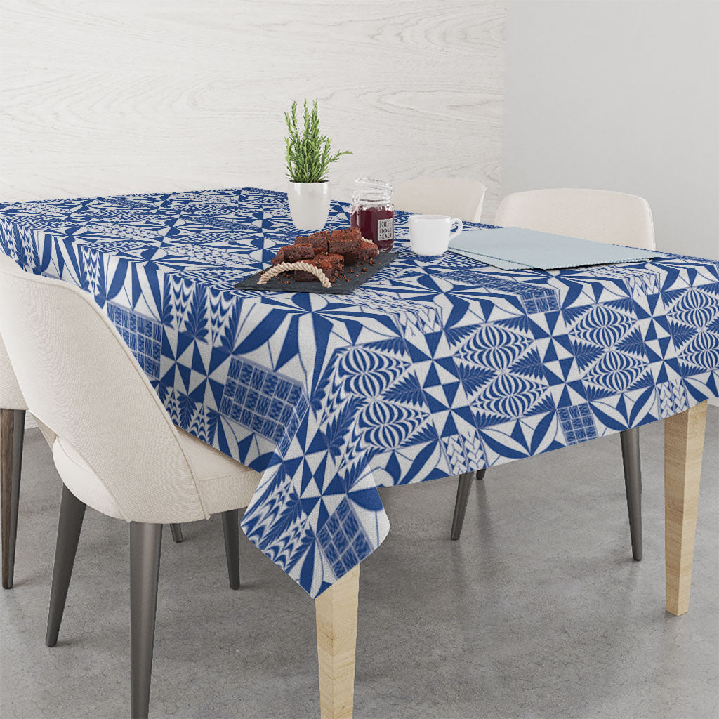 Blue Ngatu Pattern Malo e Lelei Tonga Tablecloth LT14 - Polynesian Pride