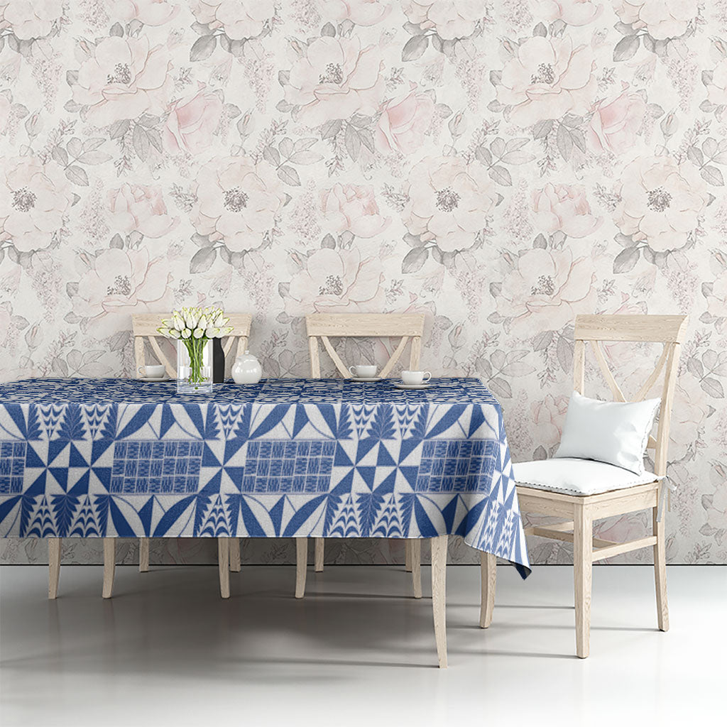 Blue Ngatu Pattern Malo e Lelei Tonga Tablecloth LT14 - Polynesian Pride