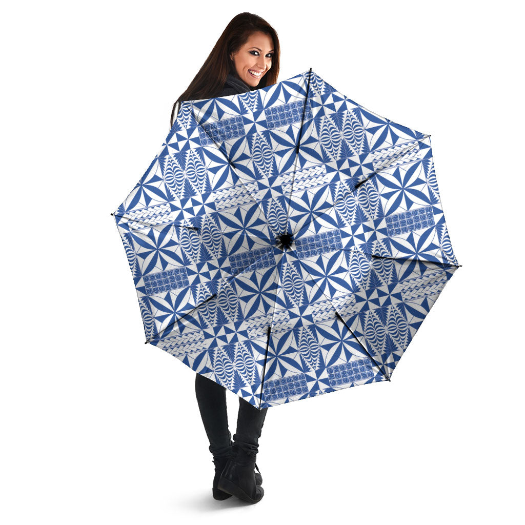 Blue Ngatu Pattern Malo e Lelei Tonga Umbrella LT14 - Polynesian Pride
